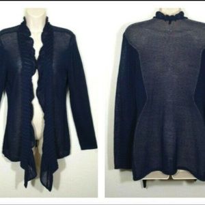 New Eileen Fisher  Navy Pleated Ruffle Front  Size PP